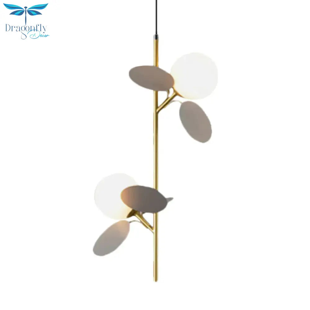 Kids Sphere Chandelier Lighting Frosted Glass 2 Heads Bedside Branch Hanging Lamp In