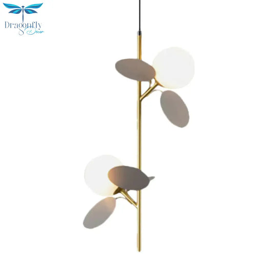 Kids Sphere Chandelier Lighting Frosted Glass 2 Heads Bedside Branch Hanging Lamp In