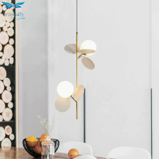 Kids Sphere Chandelier Lighting Frosted Glass 2 Heads Bedside Branch Hanging Lamp In