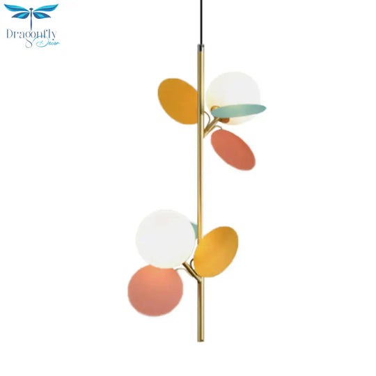 Kids Sphere Chandelier Lighting Frosted Glass 2 Heads Bedside Branch Hanging Lamp In