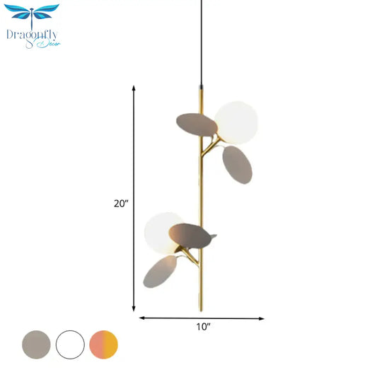 Kids Sphere Chandelier Lighting Frosted Glass 2 Heads Bedside Branch Hanging Lamp In