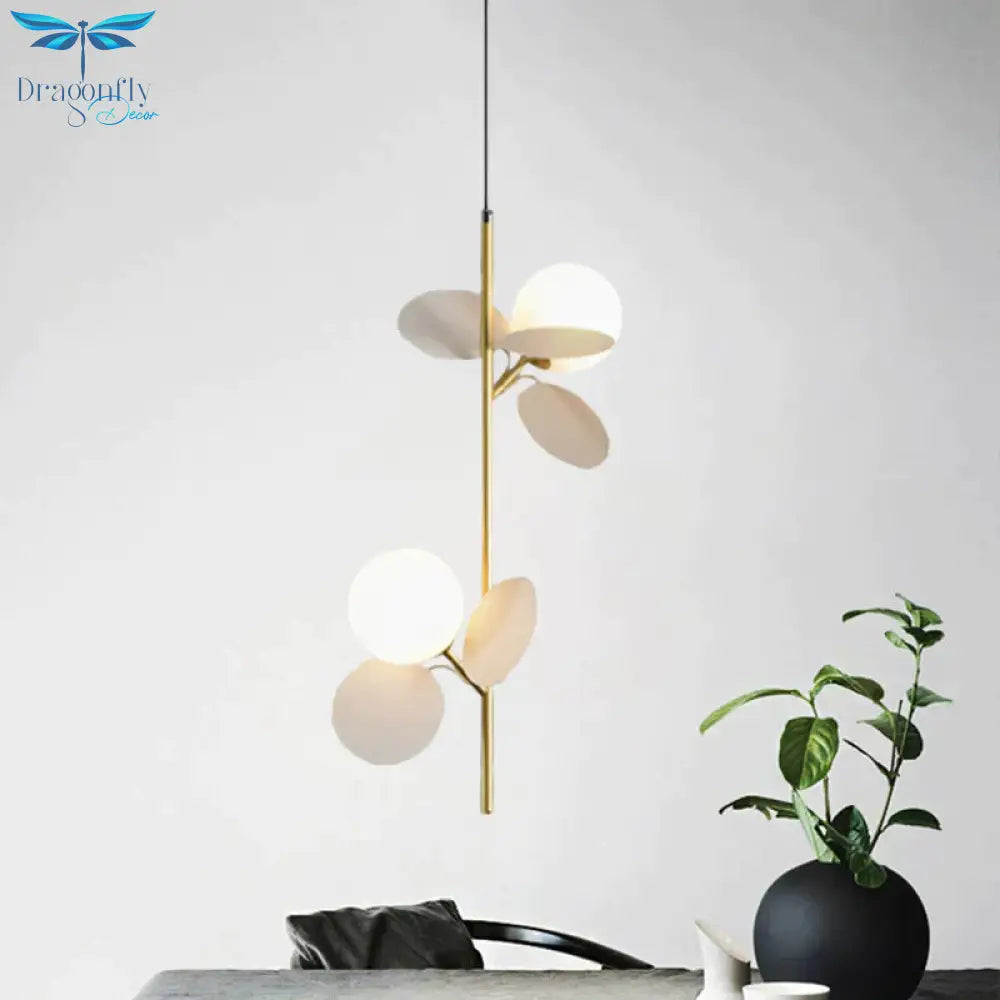 Kids Sphere Chandelier Lighting Frosted Glass 2 Heads Bedside Branch Hanging Lamp In