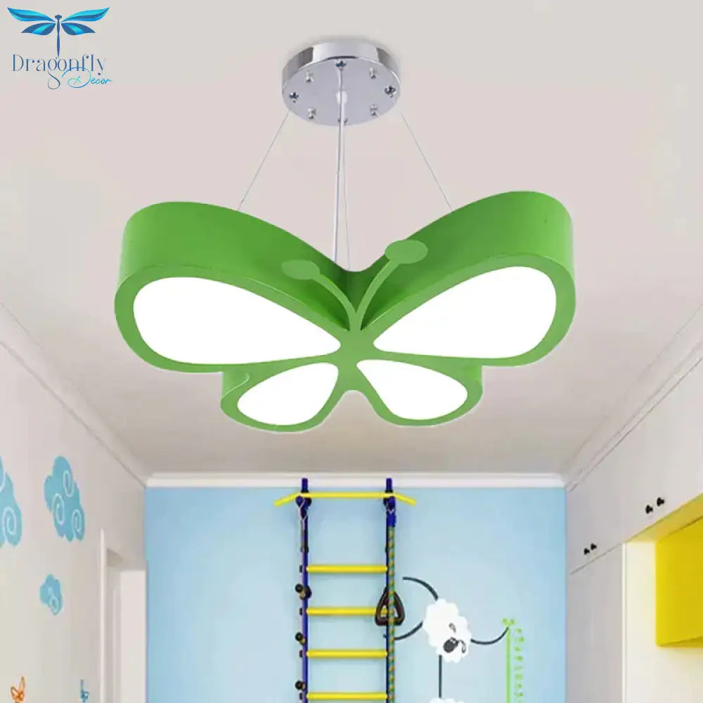 Kids Style Butterfly Chandelier Light Acrylic Led Hallway Ceiling Hang Fixture In Red/Blue/Yellow