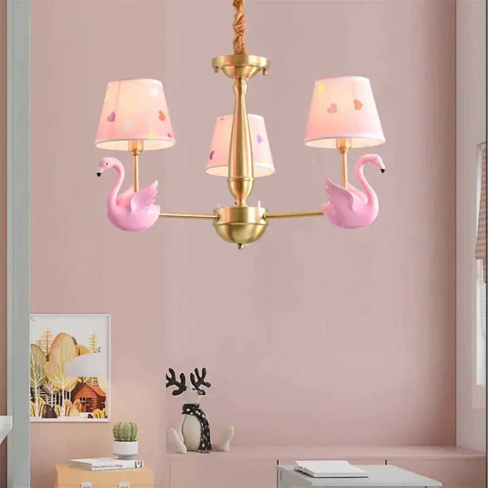 Kindergarten Swan Hanging Chandelier Fabric Art Deco Pendant Lights 3 / Pink