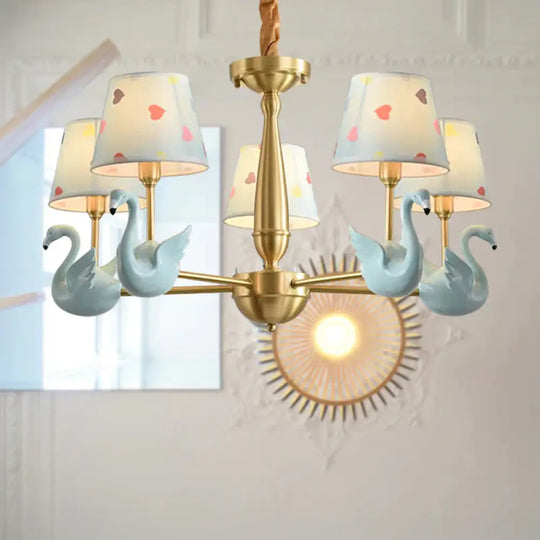 Kindergarten Swan Hanging Chandelier Fabric Art Deco Pendant Lights 5 / Blue