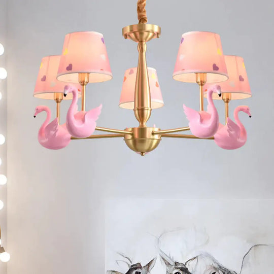 Kindergarten Swan Hanging Chandelier Fabric Art Deco Pendant Lights 5 / Pink