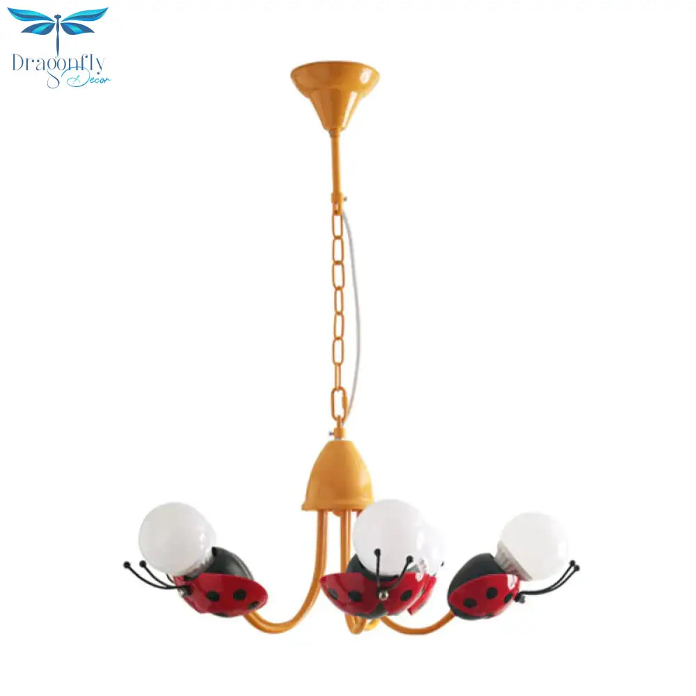 Lady Beetle Bedroom Hanging Chandelier Glass Cartoon Pendant Lights In Red