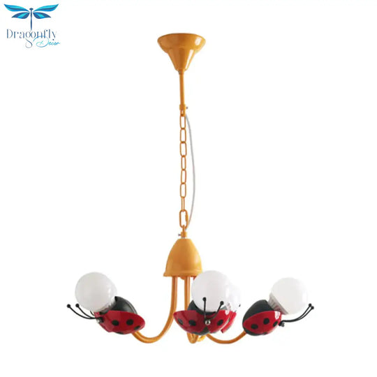 Lady Beetle Bedroom Hanging Chandelier Glass Cartoon Pendant Lights In Red