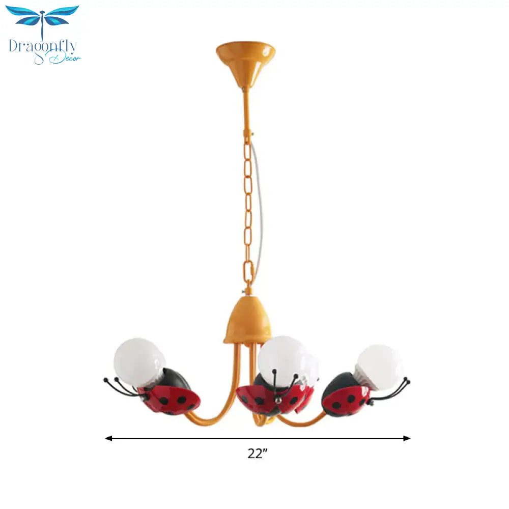 Lady Beetle Bedroom Hanging Chandelier Glass Cartoon Pendant Lights In Red