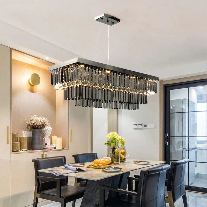 Lamis - Modern Black Rectangle Crystal Chandelier L80Xw35Xh30Cm / Dimmable Warm Light Chandeliers