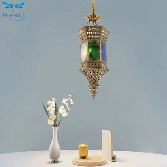 Lantern Bedroom Ceiling Chandelier Arab Metal 3 Heads Brass Suspended Pendant Light With Frosted