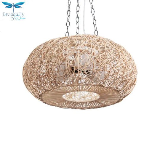 Lantern Chandelier Lighting Japanese Bamboo 3 Bulbs Beige Pendant Fixture