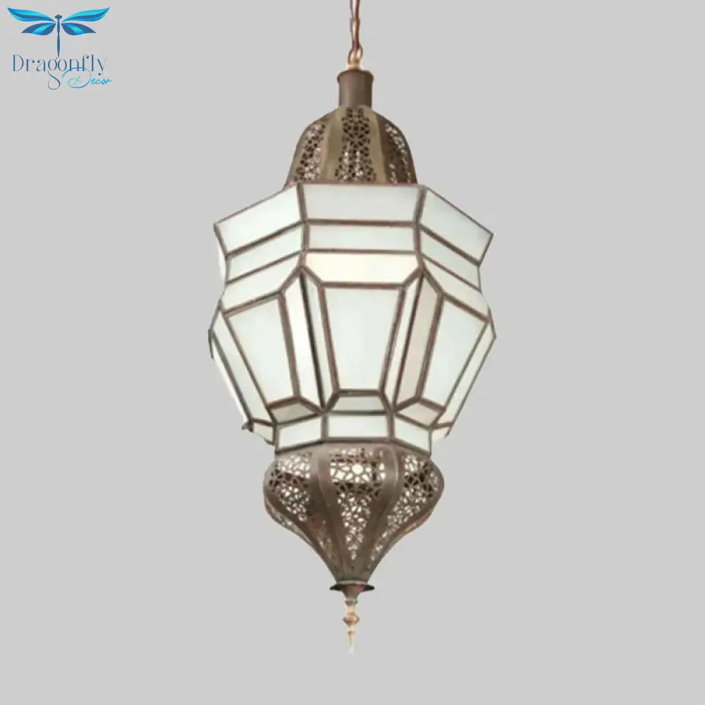 Lantern Corridor Chandelier Mediterranean Style White Frosted Glass 3 - Bulb Brass Hanging Light Kit