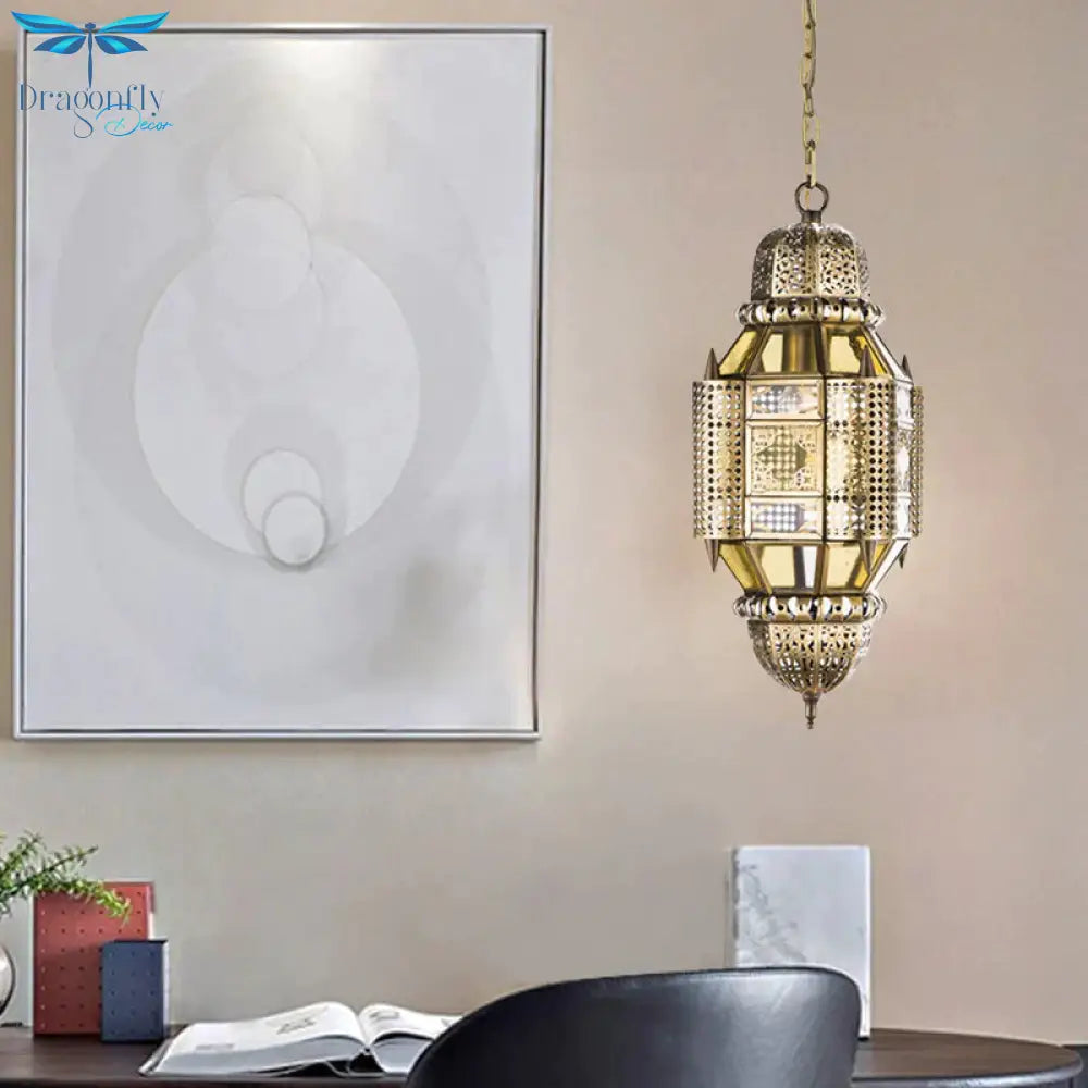 Lantern Metal Hanging Chandelier Arab 3 Bulbs Hallway Ceiling Pendant Lamp In Brass