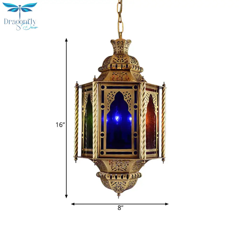 Lantern Restaurant Chandelier Arabian Metal 3 Bulbs Brass Suspended Lighting Fixture