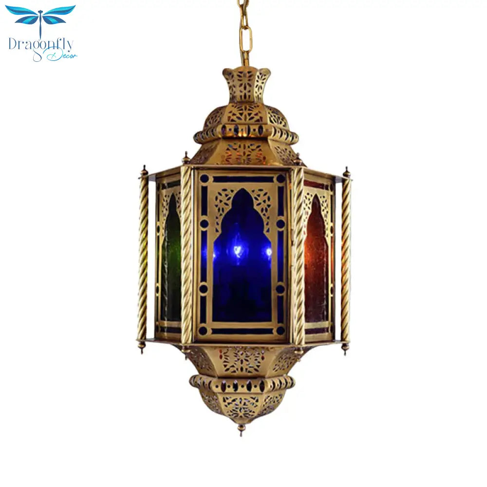 Lantern Restaurant Chandelier Arabian Metal 3 Bulbs Brass Suspended Lighting Fixture