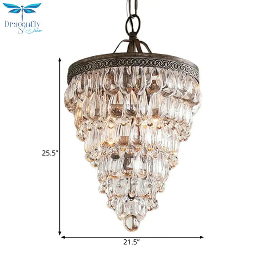 Layered Crystal Chandelier Lighting Fixture Traditional 8 Lights Living Room Pendant Lamp In Bronze