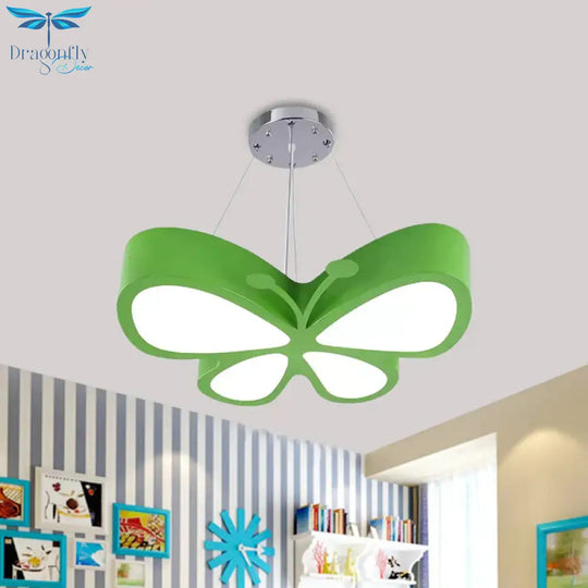 Led Bedroom Chandelier Lamp Kids Red/Yellow/Green Hanging Ceiling Light With Butterfly Acrylic