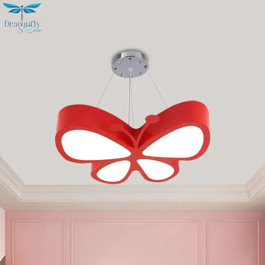 Led Bedroom Chandelier Lamp Kids Red/Yellow/Green Hanging Ceiling Light With Butterfly Acrylic
