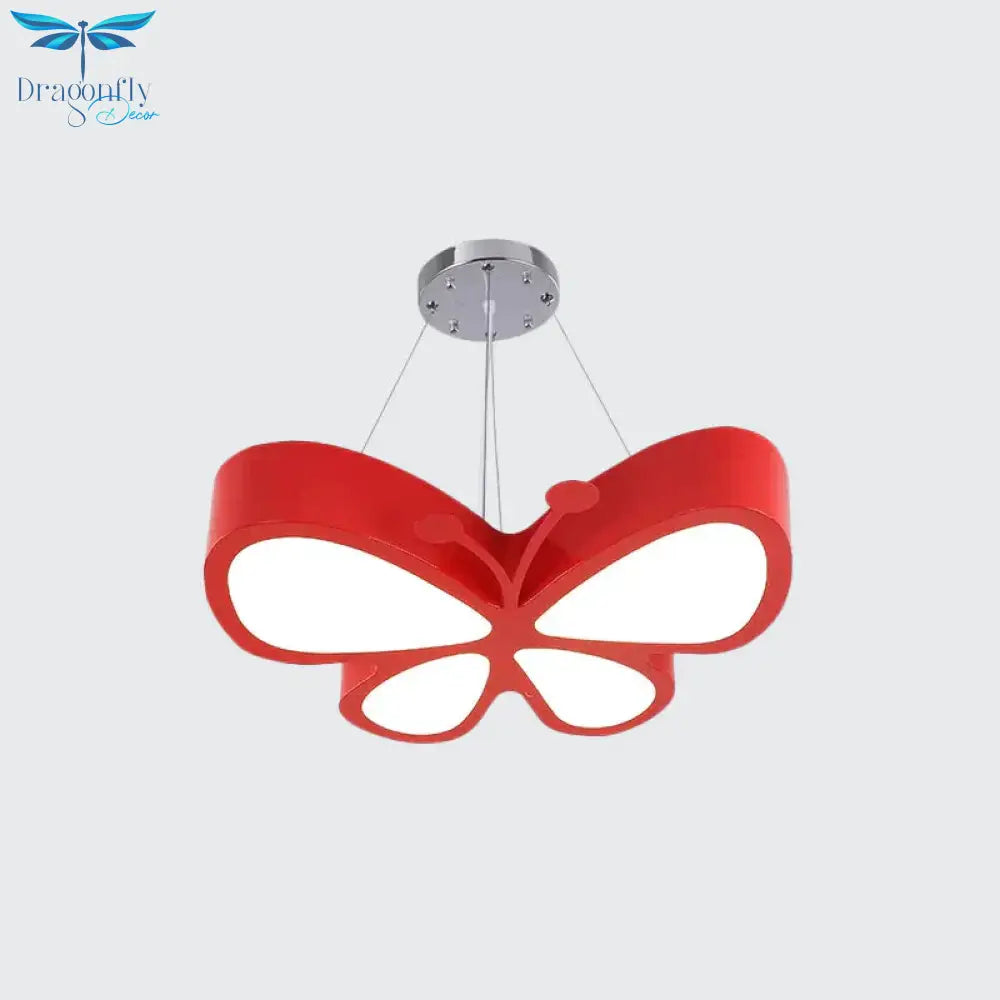 Led Bedroom Chandelier Lamp Kids Red/Yellow/Green Hanging Ceiling Light With Butterfly Acrylic
