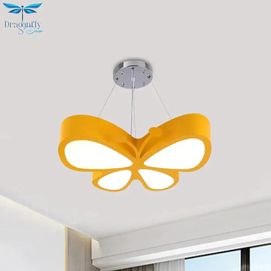 Led Bedroom Chandelier Lamp Kids Red/Yellow/Green Hanging Ceiling Light With Butterfly Acrylic
