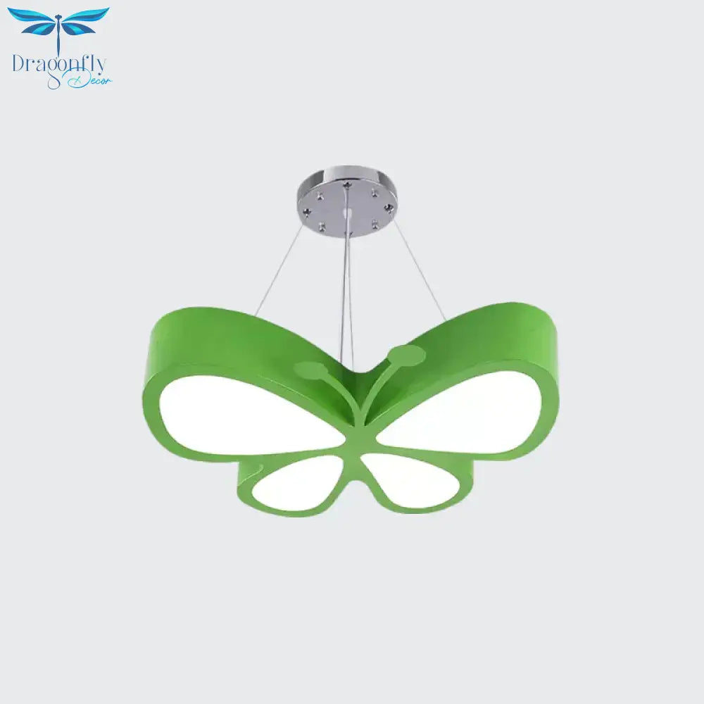 Led Bedroom Chandelier Lamp Kids Red/Yellow/Green Hanging Ceiling Light With Butterfly Acrylic