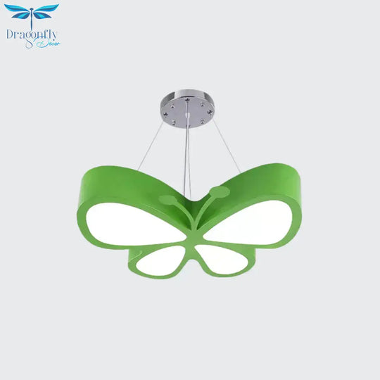 Led Bedroom Chandelier Lamp Kids Red/Yellow/Green Hanging Ceiling Light With Butterfly Acrylic