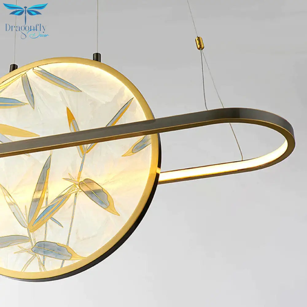 Led Chandelier Light Fixture Traditional Style Oval Frosted Glass Suspension Lamp In Gold