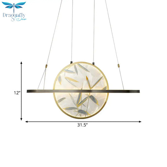 Led Chandelier Light Fixture Traditional Style Oval Frosted Glass Suspension Lamp In Gold