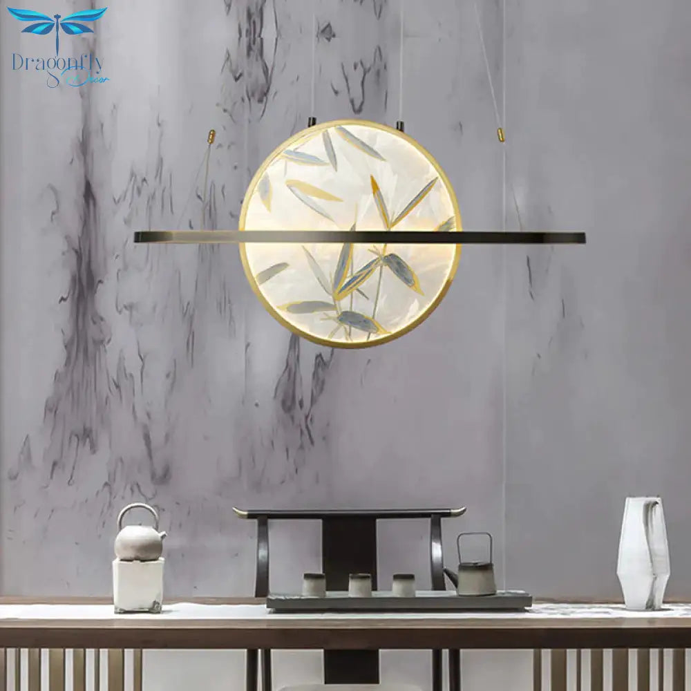 Led Chandelier Light Fixture Traditional Style Oval Frosted Glass Suspension Lamp In Gold