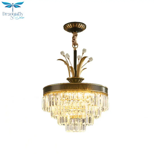 Led Clear Crystal Chandelier Light Classic Gold Layered Dining Room Hanging Pendant Lamp