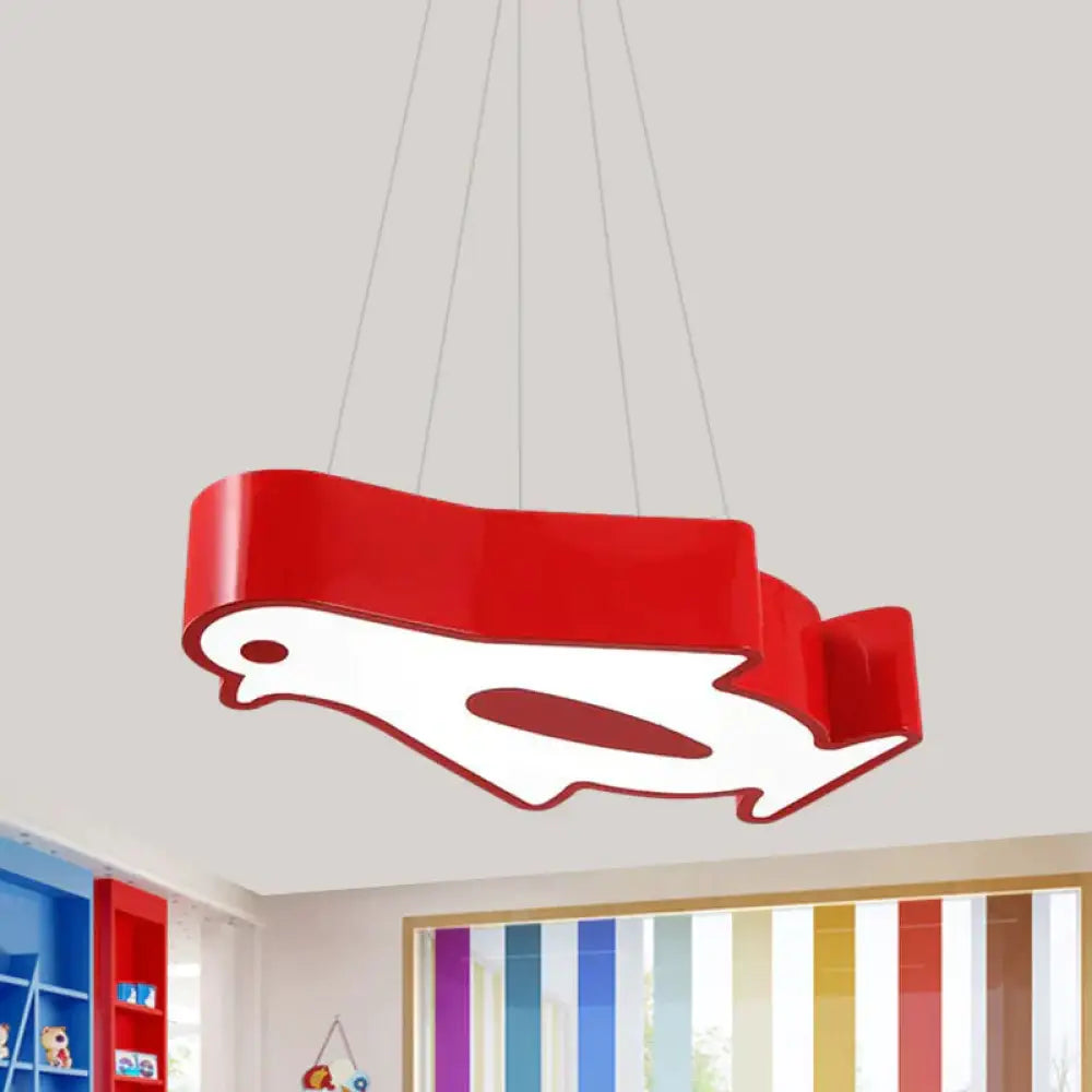 Led Hallway Flush Lighting Kids Red/Yellow/Blue Mount Light Fixture With Penguin Acrylic Shade Red