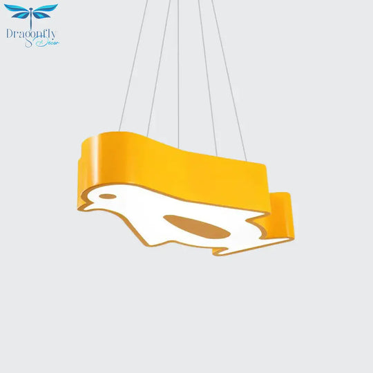 Led Hallway Flush Lighting Kids Red/Yellow/Blue Mount Light Fixture With Penguin Acrylic Shade