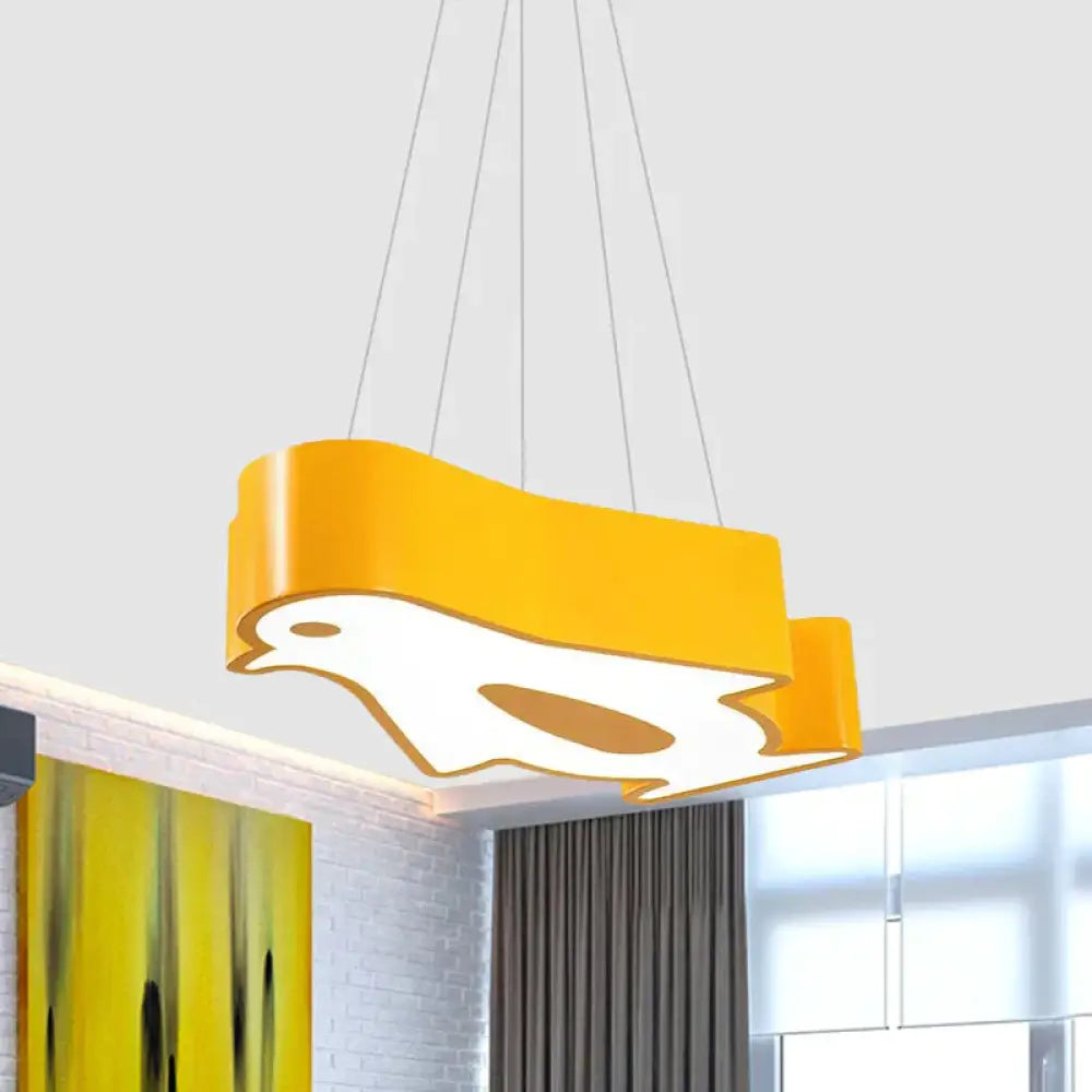 Led Hallway Flush Lighting Kids Red/Yellow/Blue Mount Light Fixture With Penguin Acrylic Shade