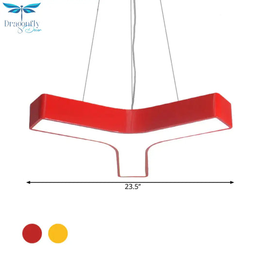 Led Kindergarten Chandelier Lamp Kids Red/Yellow Hanging Light Fixture With Y - Like Acrylic Shade