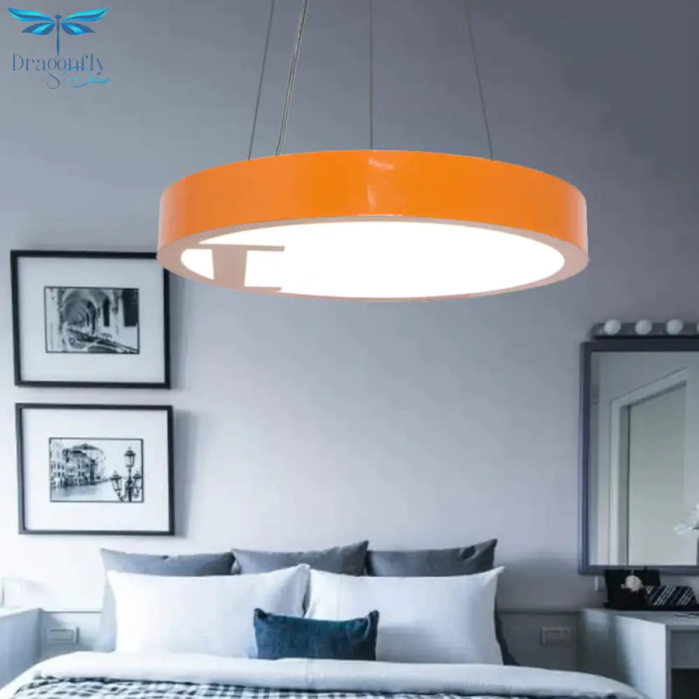 Led Living Room Chandelier Light Fixture With Round Acrylic Shade Modernism Style Yellow/Orange