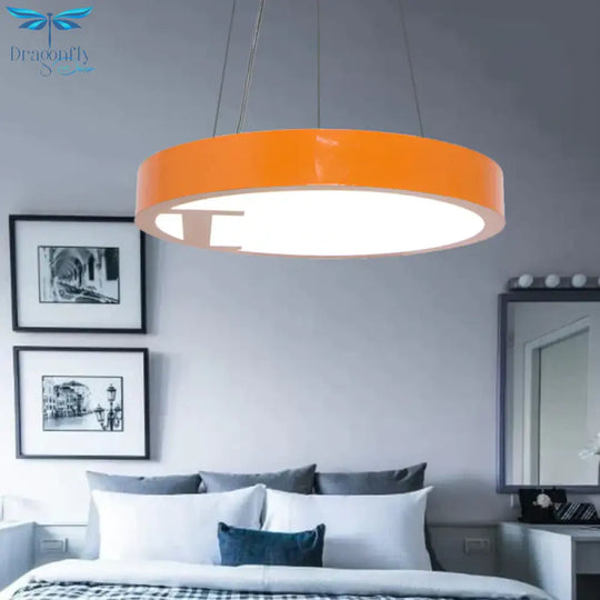 Led Living Room Chandelier Light Fixture With Round Acrylic Shade Modernism Style Yellow/Orange