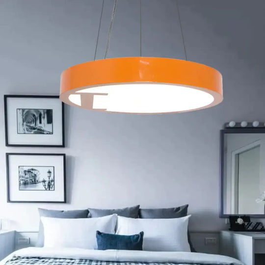 Led Living Room Chandelier Light Fixture With Round Acrylic Shade Modernism Style Yellow/Orange