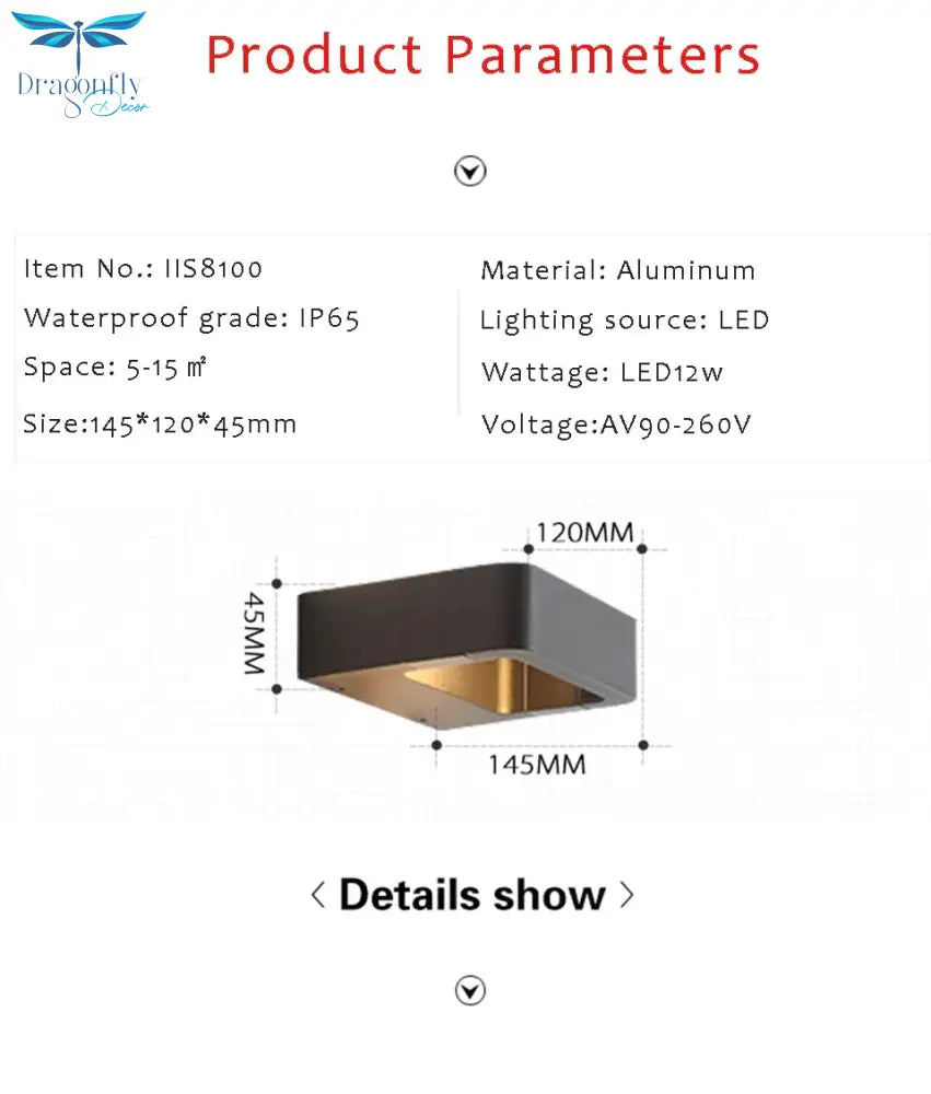 Led Outdoor Verlichting Ip65 Waterdichte Alumunim Wandlamp Tuin Villa Veranda Blaker Zwarte Kleur