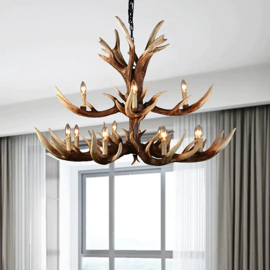 Light Brown 6/8/10 Lights Chandelier Lighting Rustic Resin Candelabra Pendant Lamp For Bedroom 12 /