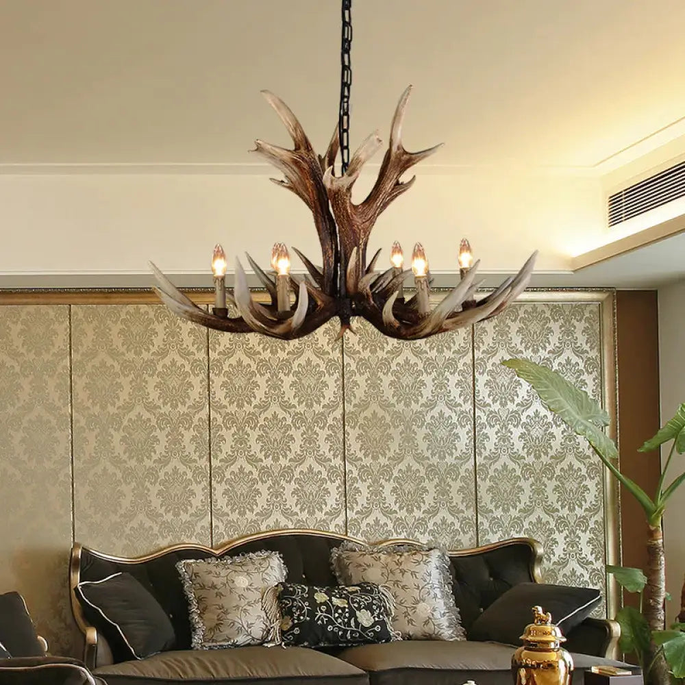 Light Brown 6/8/10 Lights Chandelier Lighting Rustic Resin Candelabra Pendant Lamp For Bedroom 6 /