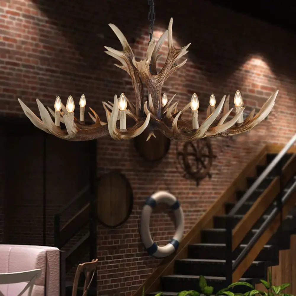Light Brown 6/8/10 Lights Chandelier Lighting Rustic Resin Candelabra Pendant Lamp For Bedroom 10 /