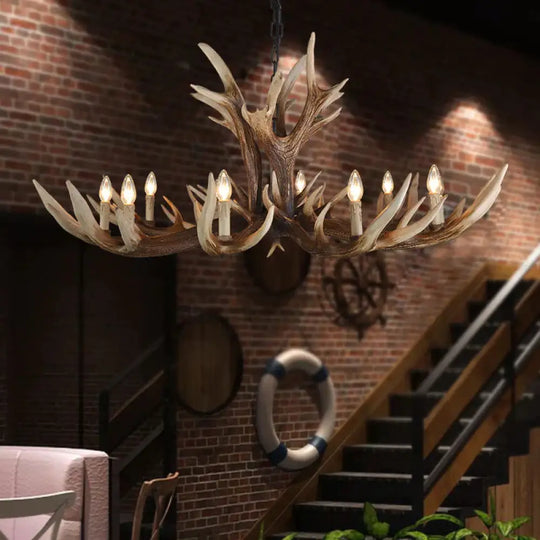 Light Brown 6/8/10 Lights Chandelier Lighting Rustic Resin Candelabra Pendant Lamp For Bedroom 10 /