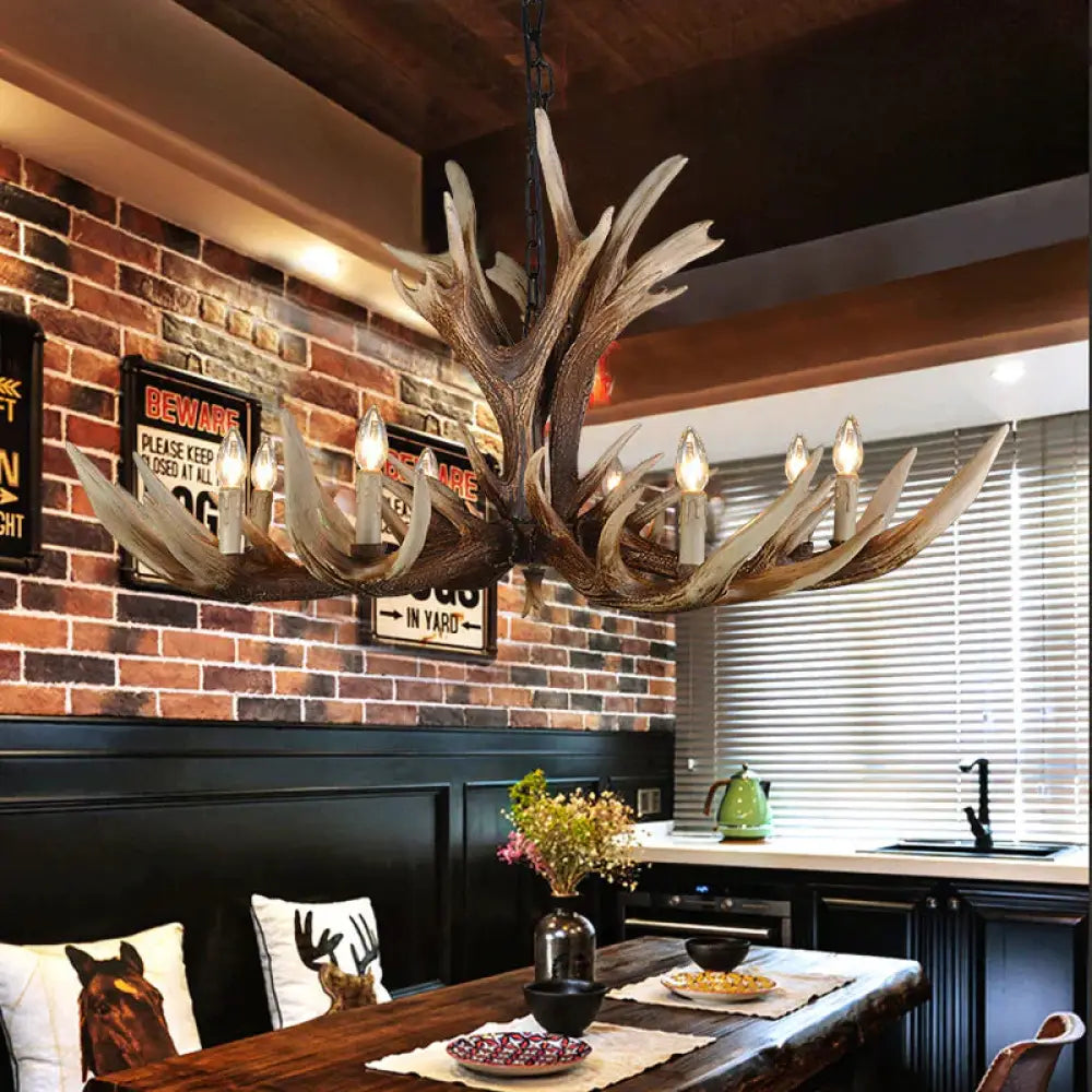 Light Brown 6/8/10 Lights Chandelier Lighting Rustic Resin Candelabra Pendant Lamp For Bedroom 8 /