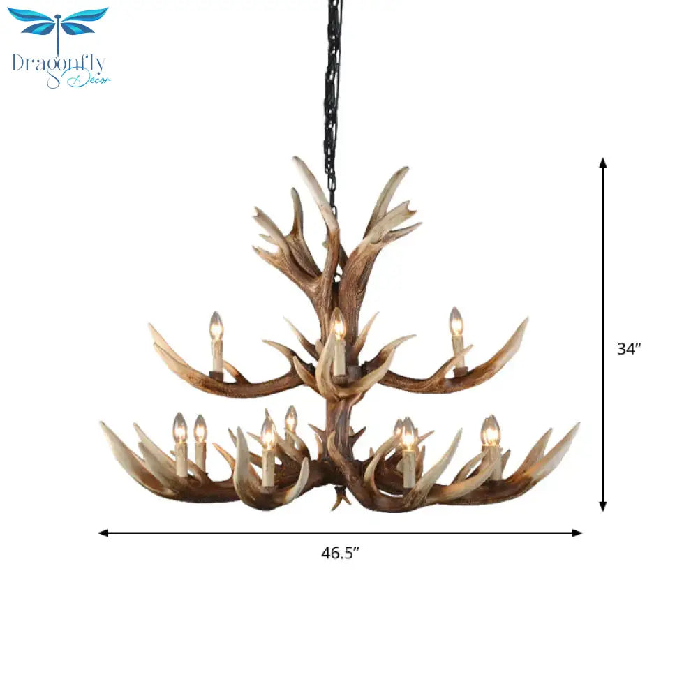 Light Brown 6/8/10 Lights Chandelier Lighting Rustic Resin Candelabra Pendant Lamp For Bedroom