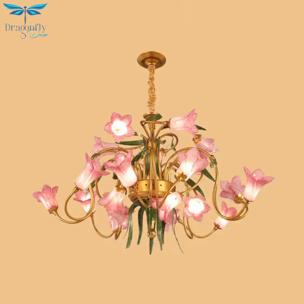 Lily Living Room Ceiling Chandelier Pastoral Metal 20 Heads Gold Led Hanging Light Fixture