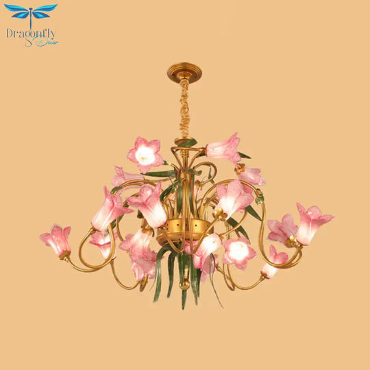 Lily Living Room Ceiling Chandelier Pastoral Metal 20 Heads Gold Led Hanging Light Fixture