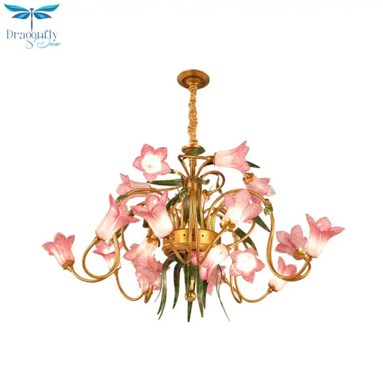 Lily Living Room Ceiling Chandelier Pastoral Metal 20 Heads Gold Led Hanging Light Fixture
