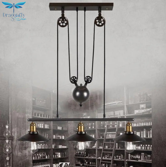 Loft Hanglamp Retro Wrought Iron Vintage Chandeliers Industrial Adjustable Pulley Pendant Lamps