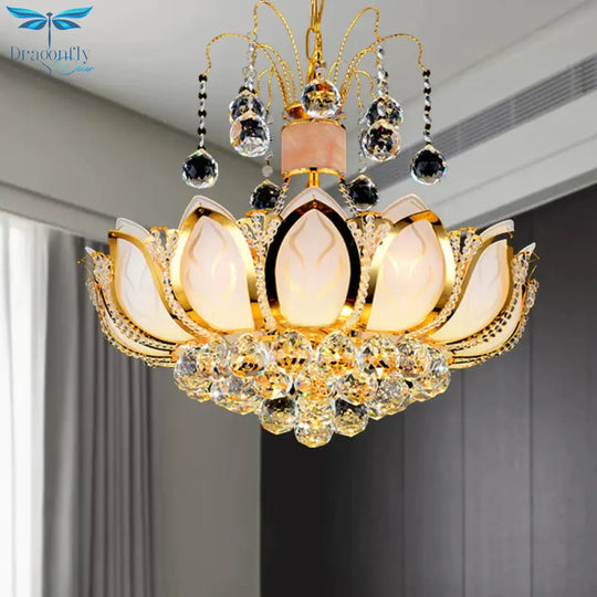 Lotus Crystal Ball Ceiling Chandelier Modernism 4/5/8 Lights Gold Pendant Lighting Fixture